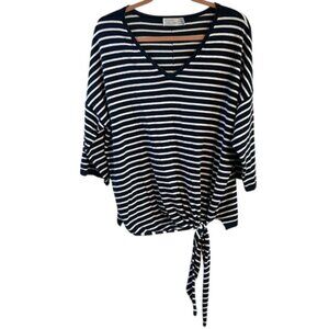 Time and Tru Striped Tie Waist V-neck Tee T-shirt Top Blouse XL 16-18 Plus Size